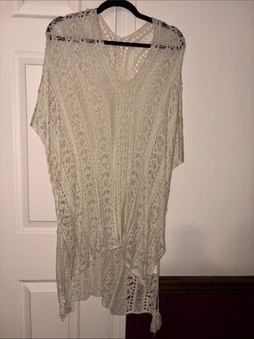 Crochet Knit Tunic Cover-Up in Cream Color